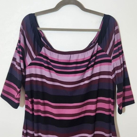 Lane Bryant Striped Pink and Purple Ribbed Knit Midi Dress Size 22/24