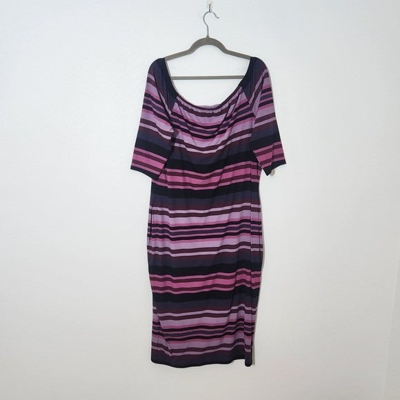 Lane Bryant Striped Pink and Purple Ribbed Knit Midi Dress Size 22/24