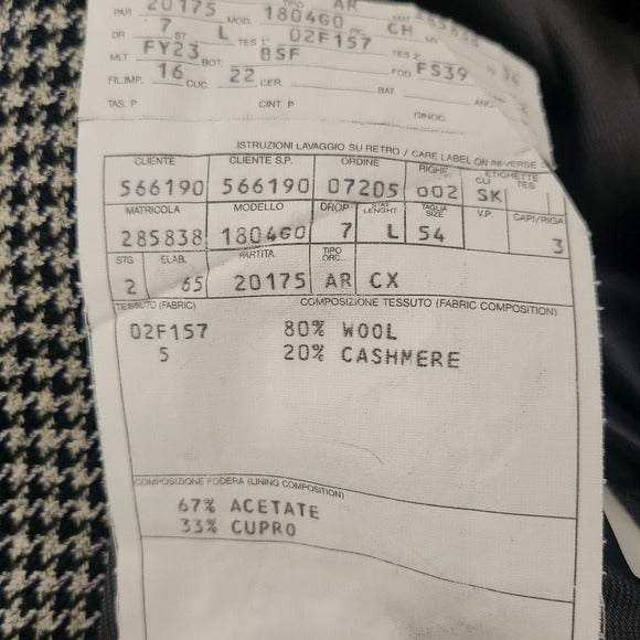 Ermenegildo Zegna Men’s Blazer Size 54L Houndstooth Sport Coat