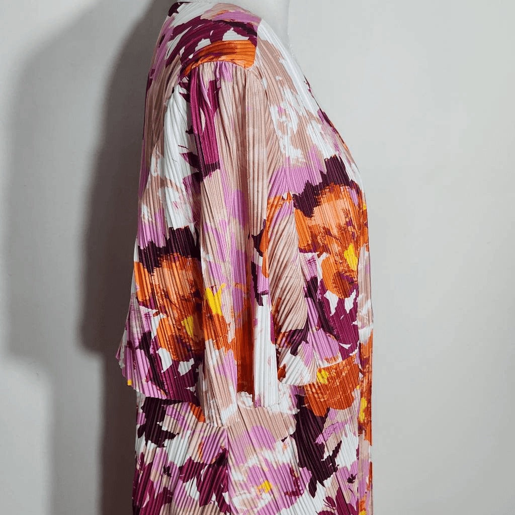 Destination Maternity Floral Print Pleated Wrap Dress Size Large Wedding Guest