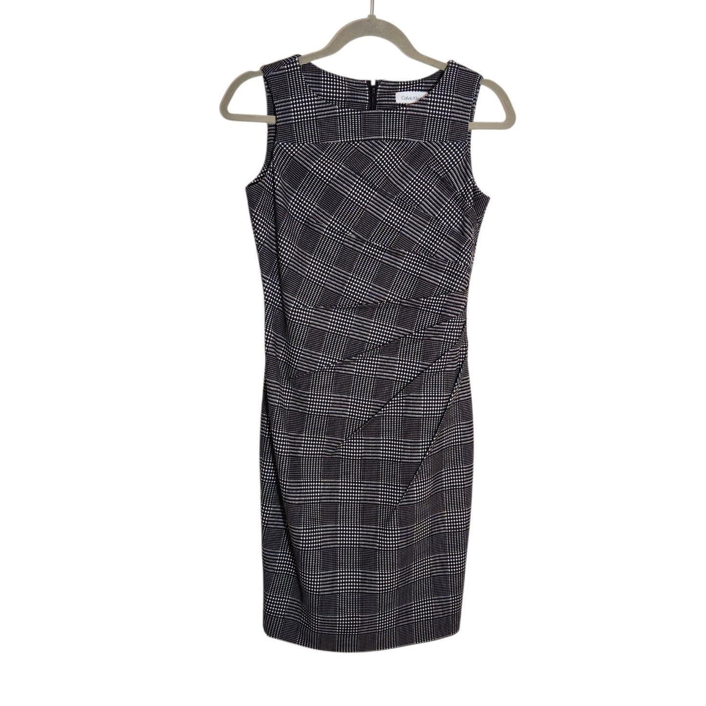 Calvin Klein Black and White Houndstooth Sheath Dress Size 4P