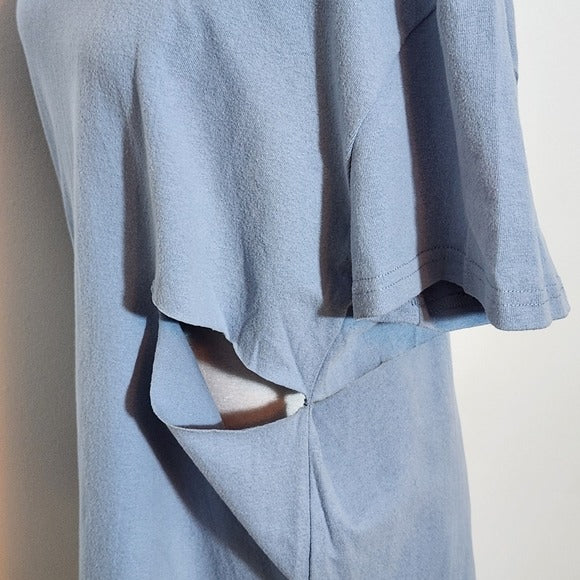 Honey Punch Blue Distressed Top with BRAT Embroidery Size Large, New