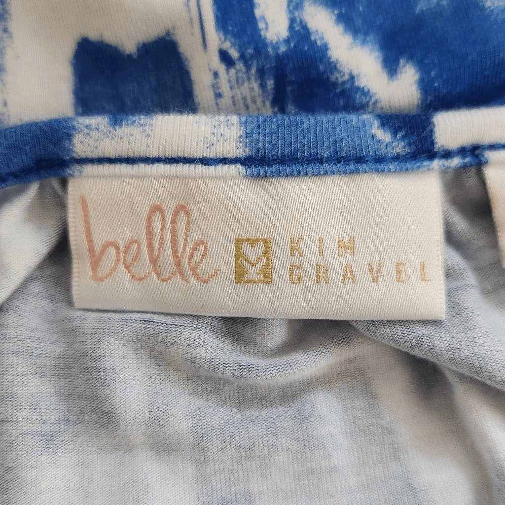 Belle by Kim Gravel Blue and White Ikat Print Blouse Size XXS Blue Ikat Top
