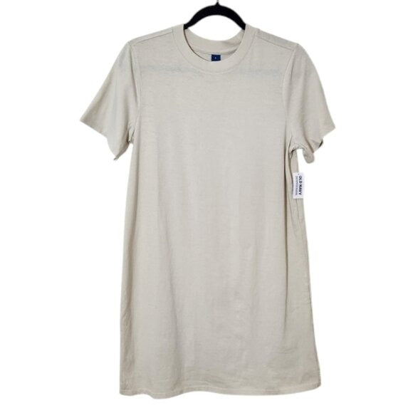 Old Navy Cream Short Sleeve Mini T-Shirt Dress NWT Size Small Mini Cream Dress