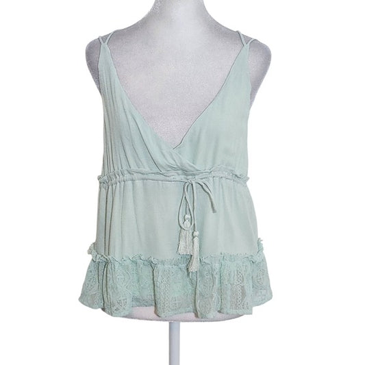 Honey Punch Mint Green Sleeveless Lace Trim Crop Top NWT Sz Small Green Boho Top