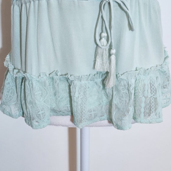 Honey Punch Mint Green Sleeveless Lace Trim Crop Top NWT Sz Small Green Boho Top