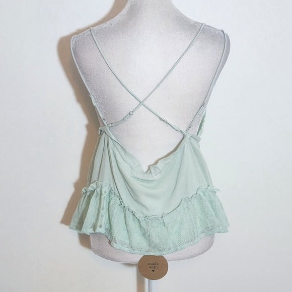 Honey Punch Mint Green Sleeveless Lace Trim Crop Top NWT Sz Small Green Boho Top