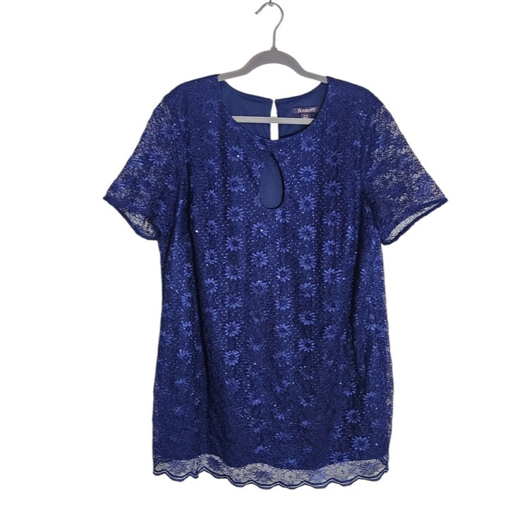 Roaman's Navy Floral Lace Sequin Formal Tunic Blouse Size 24W