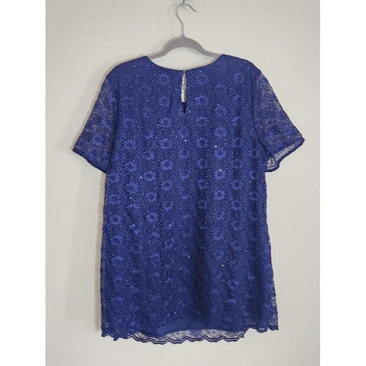 Roaman's Navy Floral Lace Sequin Formal Tunic Blouse Size 24W