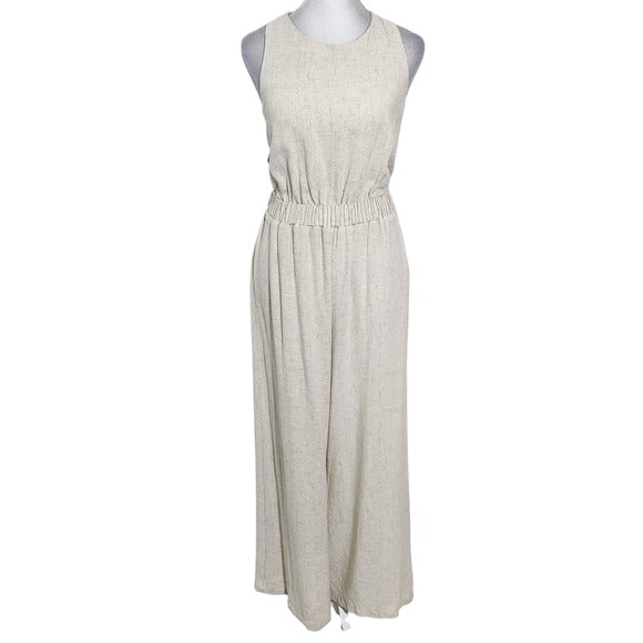 Hem and Thread Natural Jumpsuit with Open Back Size Small, New