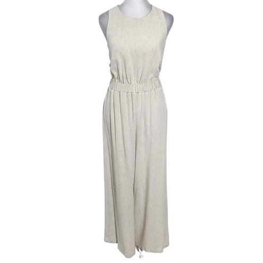 Hem and Thread Natural Jumpsuit with Open Back Size Small, New