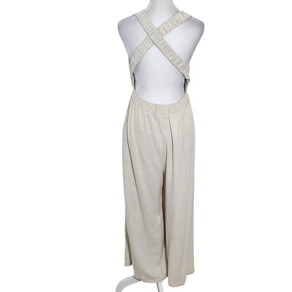 Hem and Thread Natural Jumpsuit with Open Back Size Small, New
