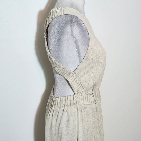 Hem and Thread Natural Jumpsuit with Open Back Size Small, New
