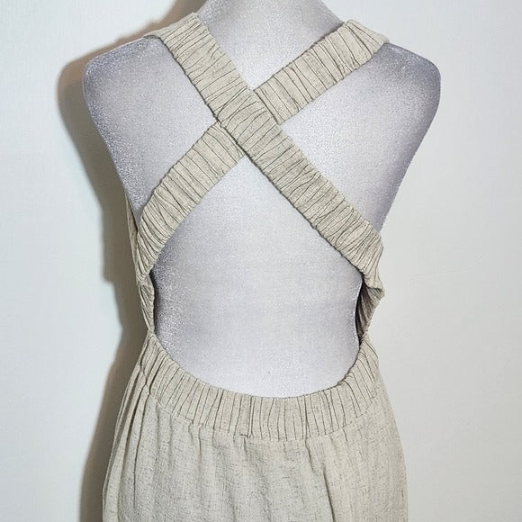 Hem and Thread Natural Jumpsuit with Open Back Size Small, New
