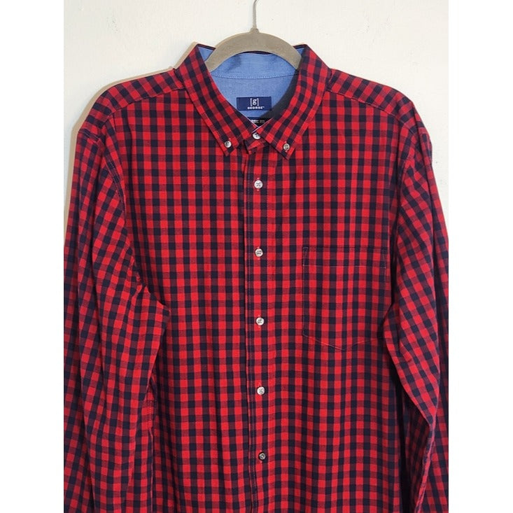 George Red and Navy Plaid Check Long Sleeve Button Down Shirt Size XL