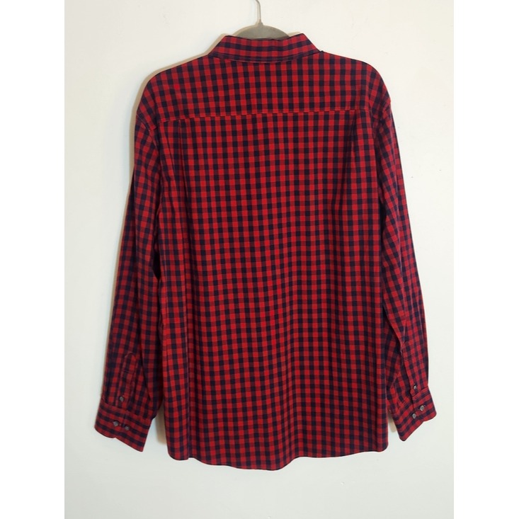 George Red and Navy Plaid Check Long Sleeve Button Down Shirt Size XL