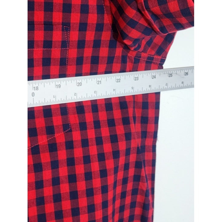 George Red and Navy Plaid Check Long Sleeve Button Down Shirt Size XL