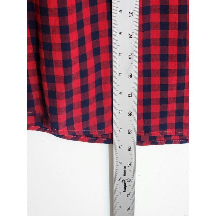 George Red and Navy Plaid Check Long Sleeve Button Down Shirt Size XL