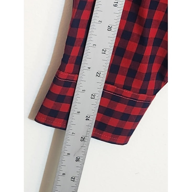 George Red and Navy Plaid Check Long Sleeve Button Down Shirt Size XL