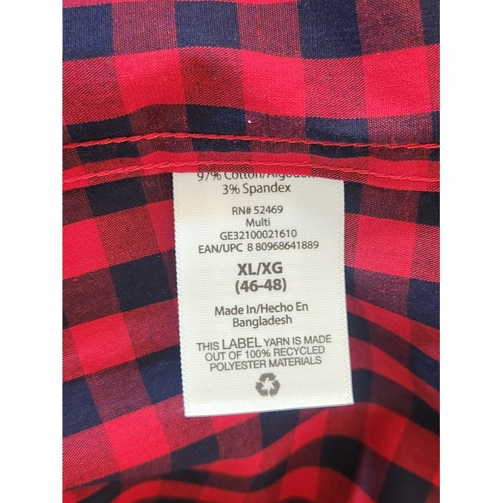 George Red and Navy Plaid Check Long Sleeve Button Down Shirt Size XL