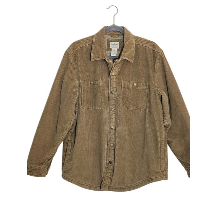 L.L. Bean Mens Brown Corduroy Sherpa Lined Shacket Size Medium Traditional Fit