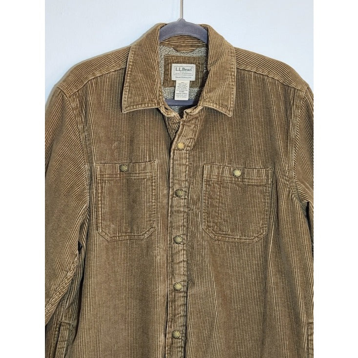 L.L. Bean Mens Brown Corduroy Sherpa Lined Shacket Size Medium Traditional Fit