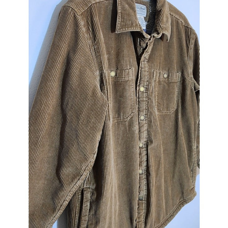 L.L. Bean Mens Brown Corduroy Sherpa Lined Shacket Size Medium Traditional Fit