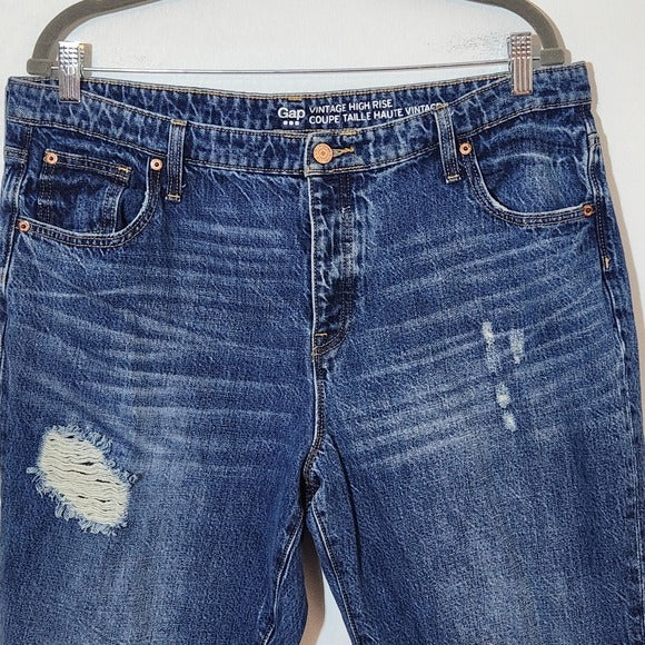 Gap Vintage Button-Fly High-Rise Distressed Cropped Jeans Size 16
