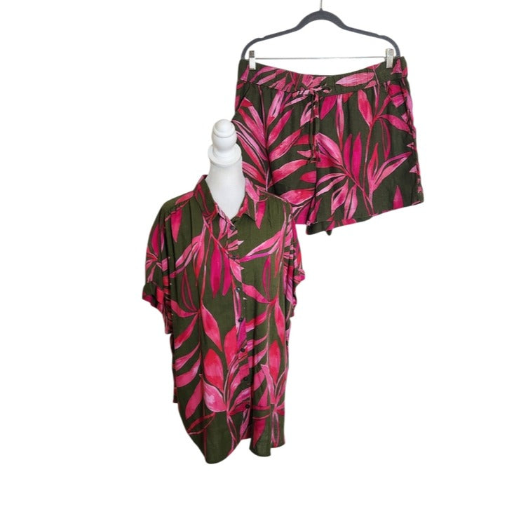 Time and Tru Green and Pink Tropical Print Matching Set Size XL (16-18) NWT