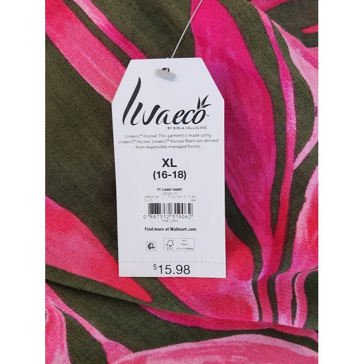 Time and Tru Green and Pink Tropical Print Matching Set Size XL (16-18) NWT