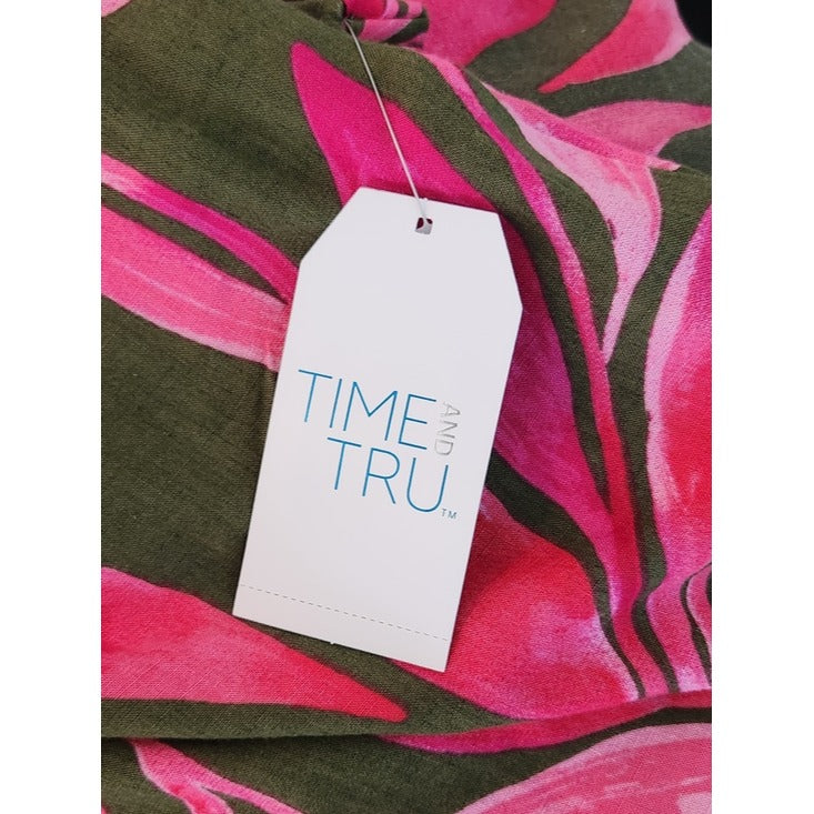 Time and Tru Green and Pink Tropical Print Matching Set Size XL (16-18) NWT