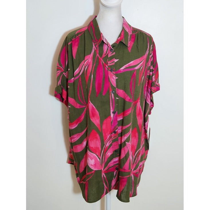 Time and Tru Green and Pink Tropical Print Matching Set Size XL (16-18) NWT