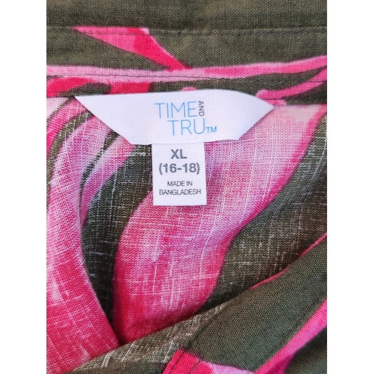 Time and Tru Green and Pink Tropical Print Matching Set Size XL (16-18) NWT