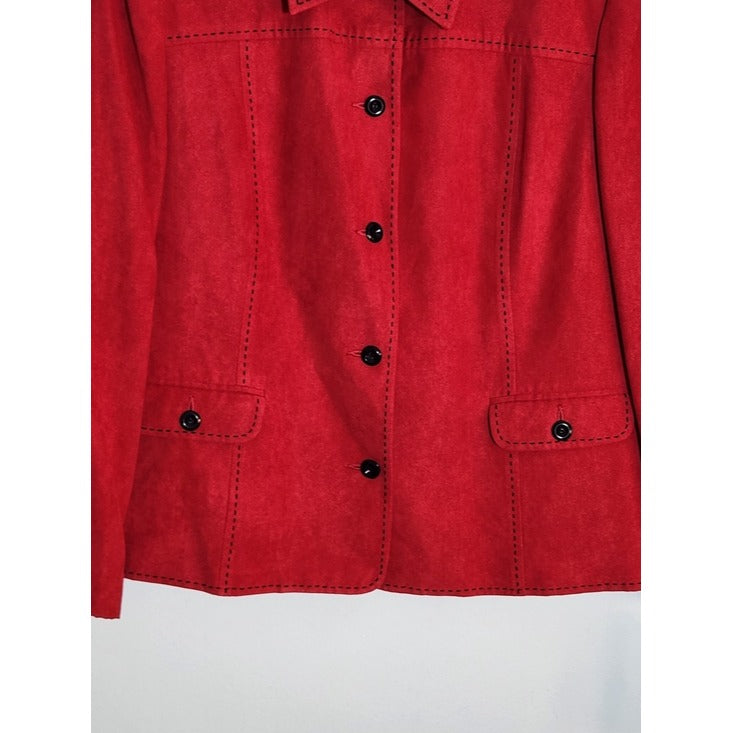 Alfred Dunner Red Faux Suede Blazer Jacket Size 18 Petite NWT