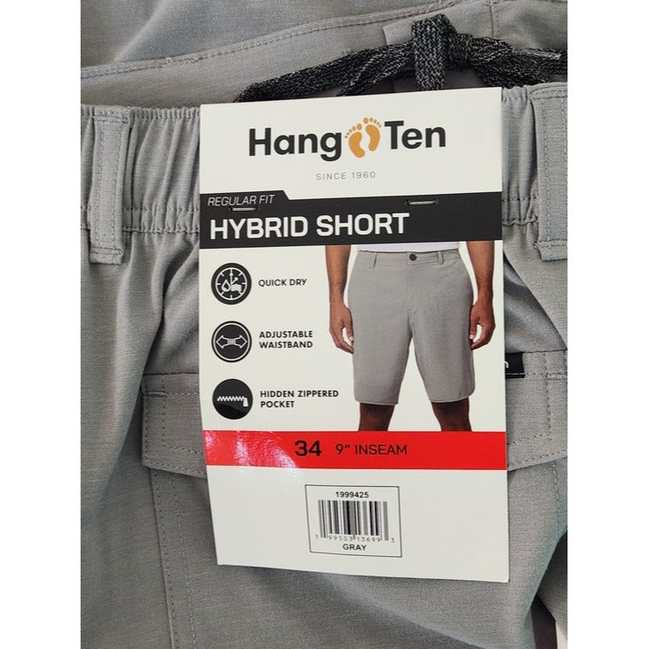 Hang Ten Mens 9-inch Inseam Gray Shorts NWT Size 34