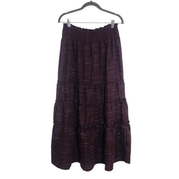 Deja Bleu Premium Eggplant Purple Tiered Peasant Maxi Skirt Size Medium