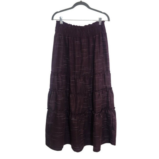 Deja Bleu Premium Eggplant Purple Tiered Peasant Maxi Skirt Size Medium