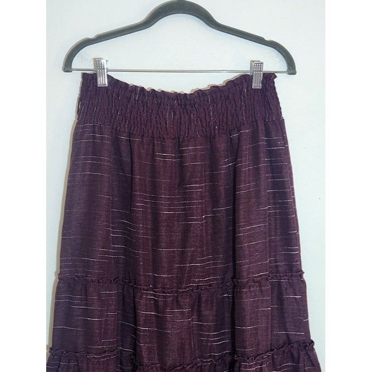 Deja Bleu Premium Eggplant Purple Tiered Peasant Maxi Skirt Size Medium