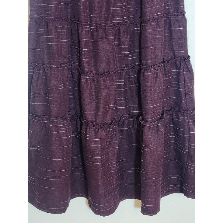 Deja Bleu Premium Eggplant Purple Tiered Peasant Maxi Skirt Size Medium