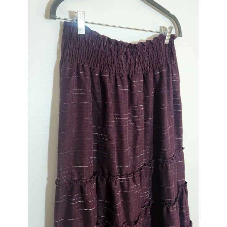 Deja Bleu Premium Eggplant Purple Tiered Peasant Maxi Skirt Size Medium