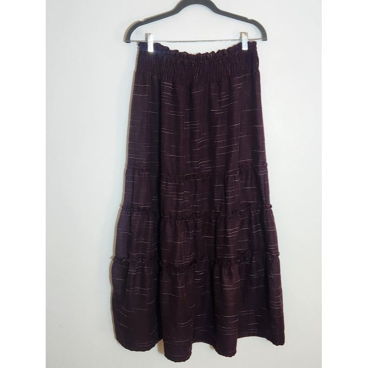 Deja Bleu Premium Eggplant Purple Tiered Peasant Maxi Skirt Size Medium