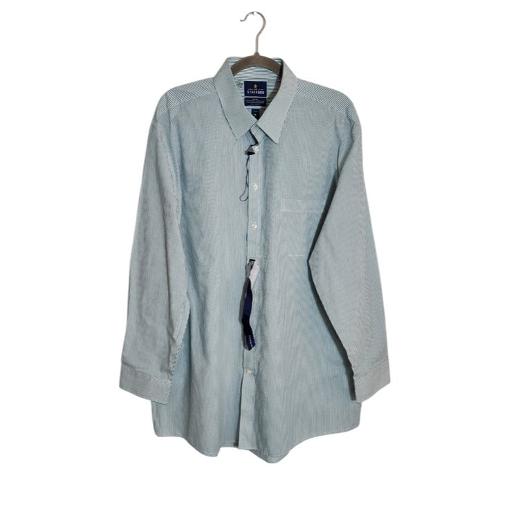 Stafford Green and White Stripe Button Up Dress Shirt Size 18 34/35 NWOT