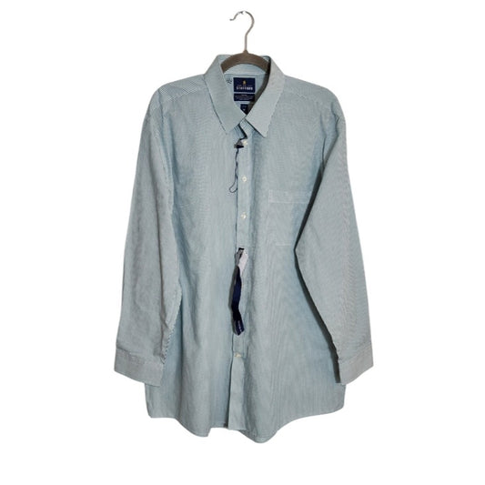 Stafford Green and White Stripe Button Up Dress Shirt Size 18 34/35 NWOT