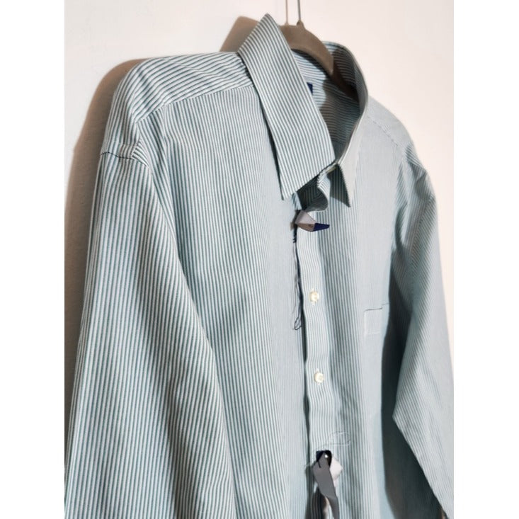 Stafford Green and White Stripe Button Up Dress Shirt Size 18 34/35 NWOT