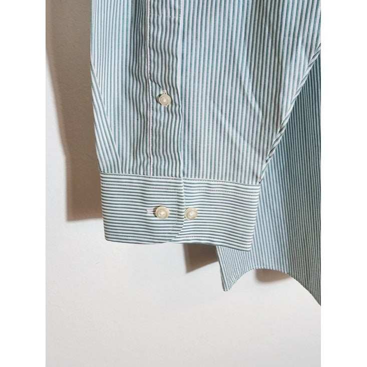 Stafford Green and White Stripe Button Up Dress Shirt Size 18 34/35 NWOT