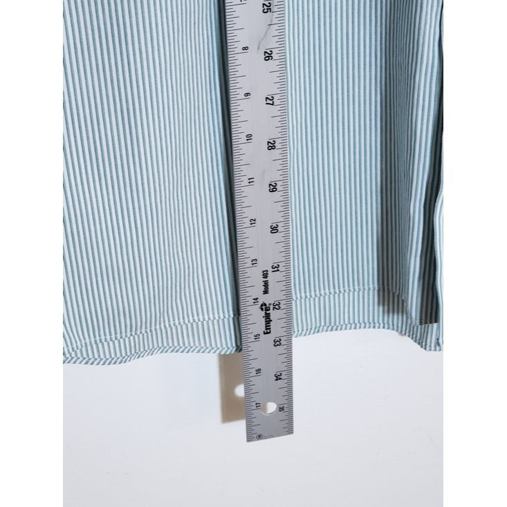 Stafford Green and White Stripe Button Up Dress Shirt Size 18 34/35 NWOT