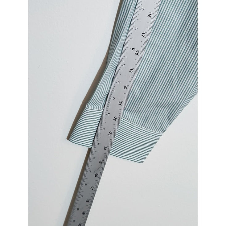 Stafford Green and White Stripe Button Up Dress Shirt Size 18 34/35 NWOT