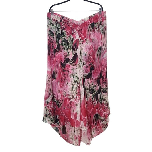 Pyramid Collection Pink Floral Boho Wide Leg Pants with Asymmetrical Hem Size 1X