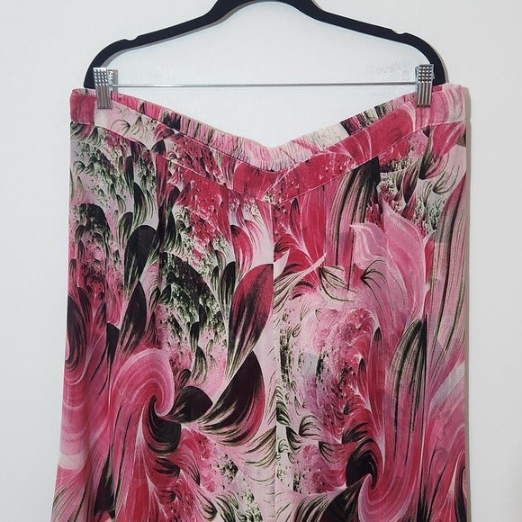Pyramid Collection Pink Floral Boho Wide Leg Pants with Asymmetrical Hem Size 1X