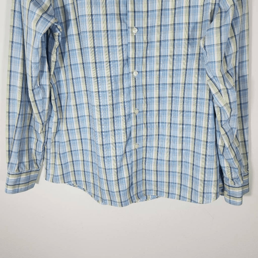 Eddie Bauer Blue Plaid Buttondown Shirt Sz Large Preppy Plaid 100% Cotton Shirt